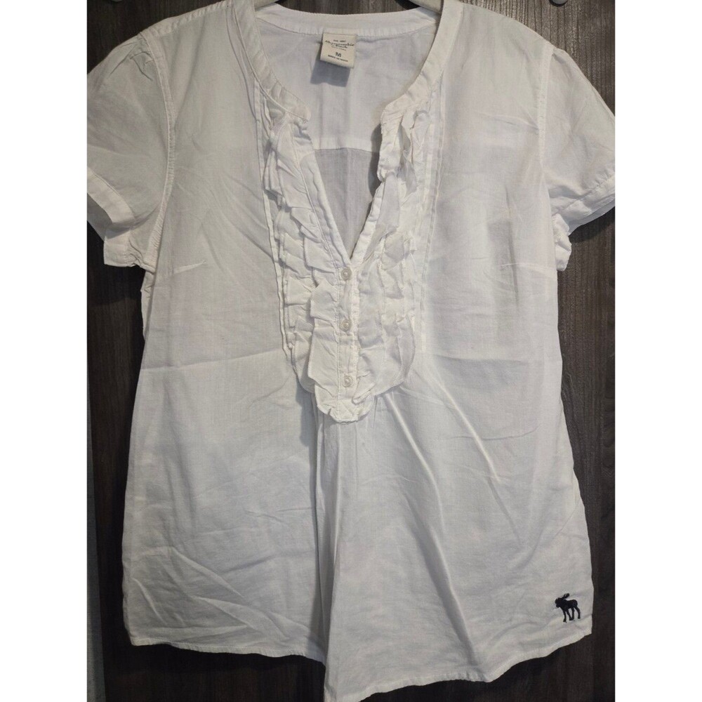 VTG Abercrombie & Fitch Y2K White Ruffle Henley Blouse Bella Swan Indie Medium